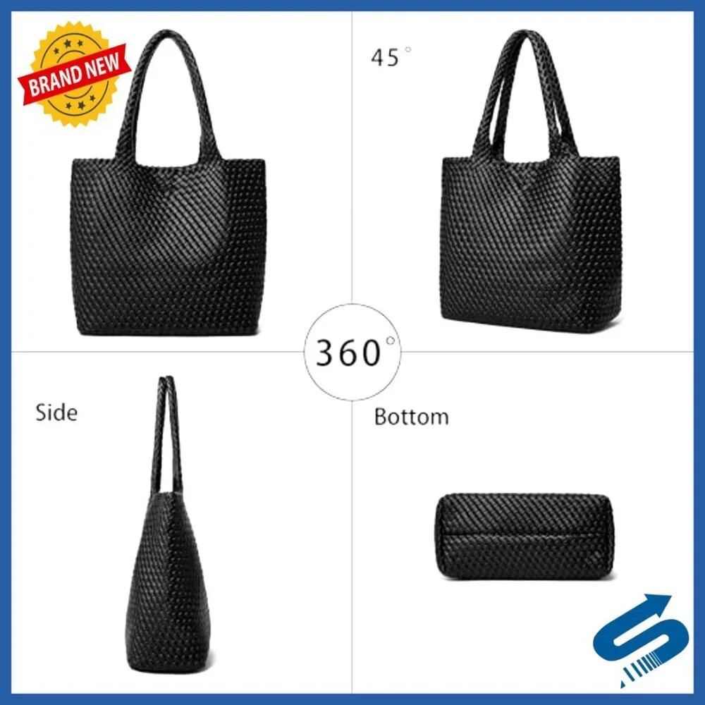 Large Capacity Woven Tote Bag Vegan Leather Designer Hobo Purse Chic